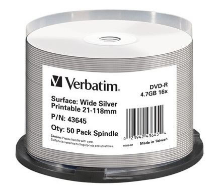VERBATIM DVD-Rohlinge - bedruckbar/inkjet printable silber - DVD-R 4,7GB - 50 St�ck (DVD-Rohlinge bedruckbar)