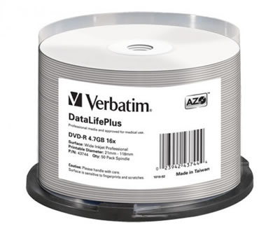VERBATIM DVD-Rohlinge - bedruckbar/inkjet printable weiss - DVD-R 4,7GB - 50 St�ck (DVD-Rohlinge bedruckbar)